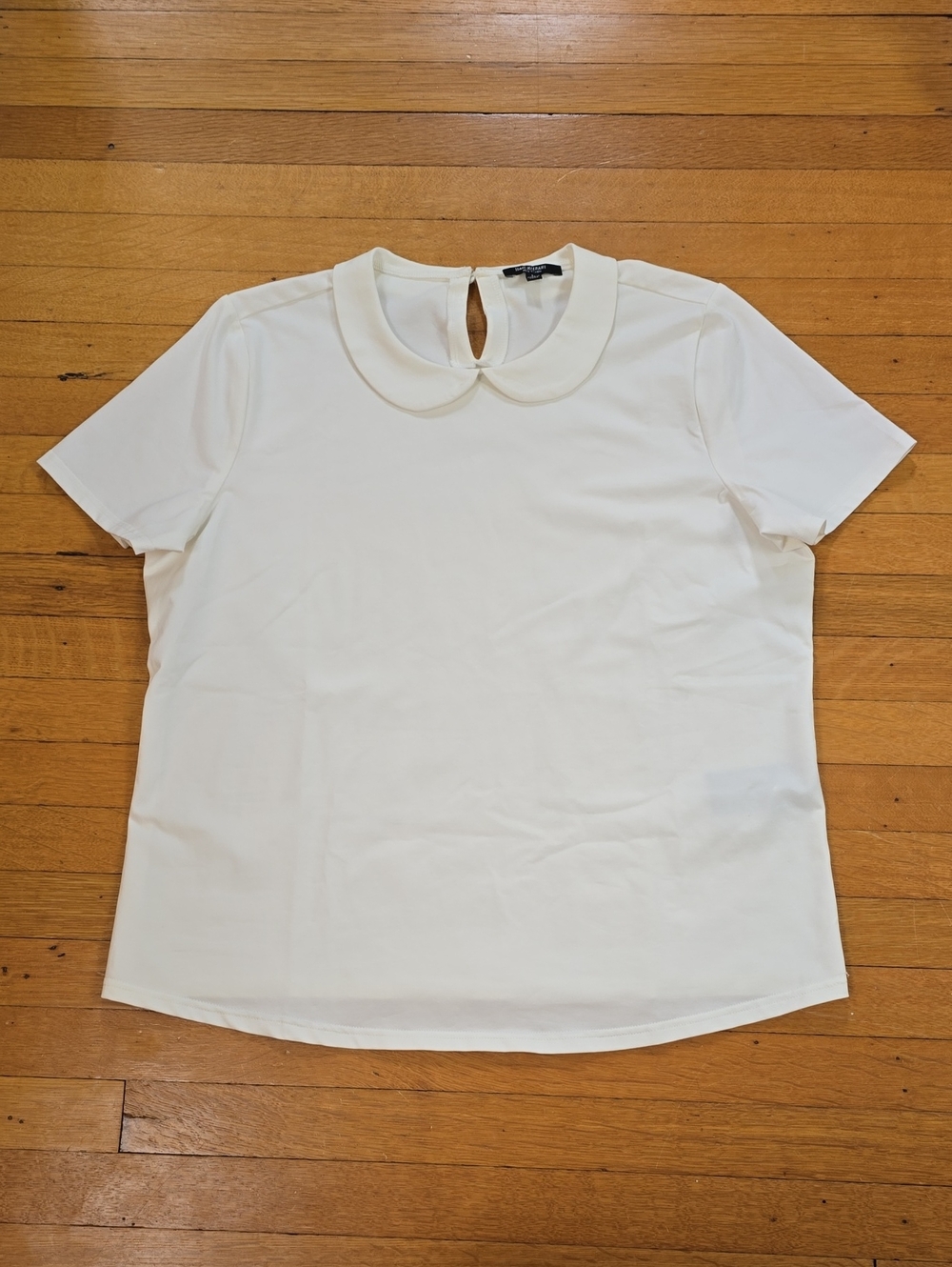 Isaac Mizrahi New York, Peter Pan Collar Short Sleeve Top White EUC Women's L